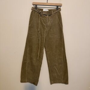 SIMPLE PROJECT Pants XS Brown Corduroy Barrel Wide Leg Belted Unisex minimalist